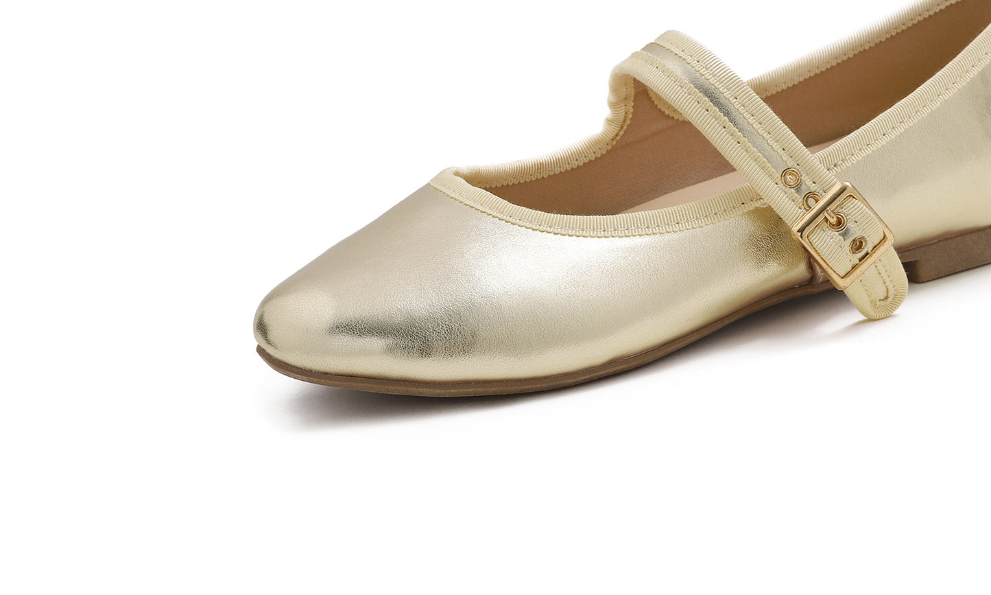 Feversole Women's Soft Cushion Extra Padded Comfort Round Toe Mary Jane Metal Buckle Fashion Ballet Flats Walking Shoes