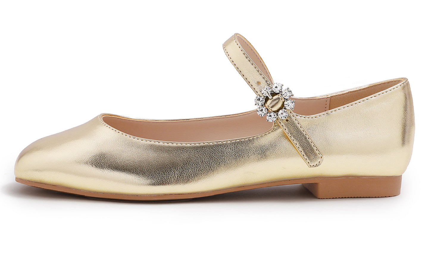 Feversole Women's Mary Jane Fashion Square Toe Easy Buckle Slip On Flats Vegan Leather