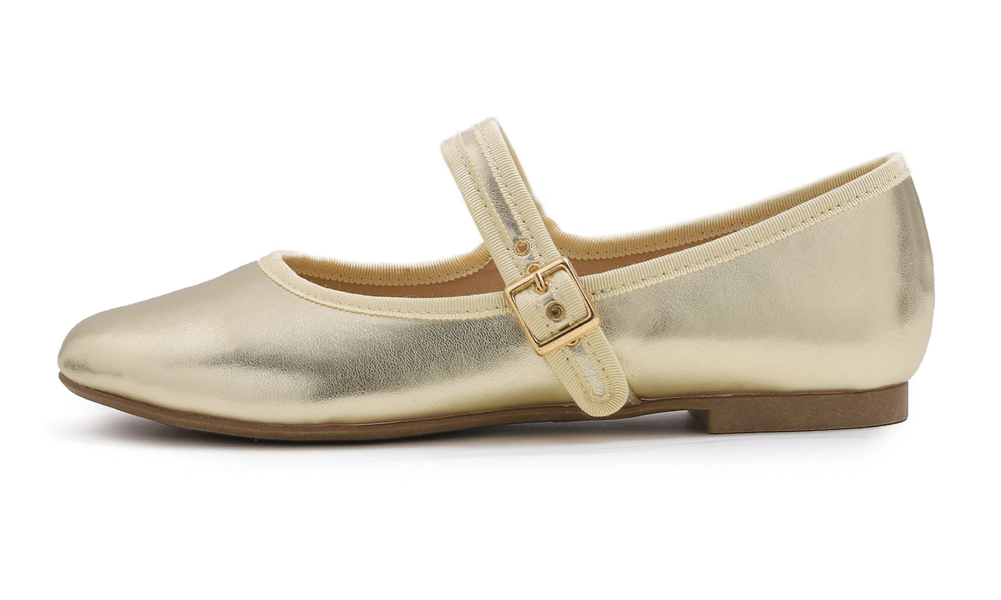 Feversole Women's Soft Cushion Extra Padded Comfort Round Toe Mary Jane Metal Buckle Fashion Ballet Flats Walking Shoes