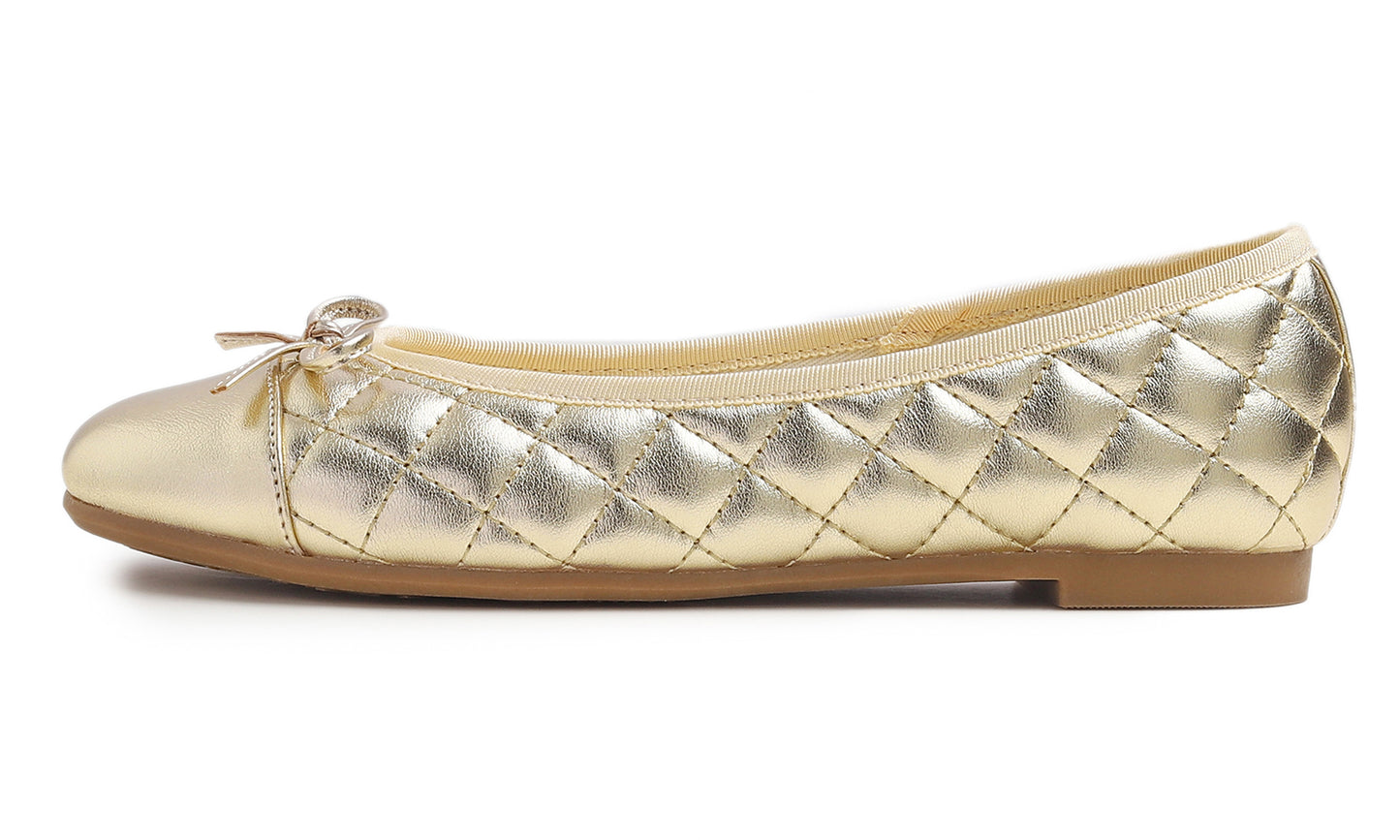 Feversole Women's Bow Tie Fashion Dress Slip On Shoes Round Toe Ballet Flat Quilted Toe Cap