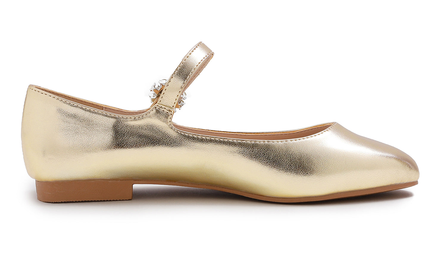 Feversole Women's Mary Jane Fashion Square Toe Easy Buckle Slip On Flats Vegan Leather
