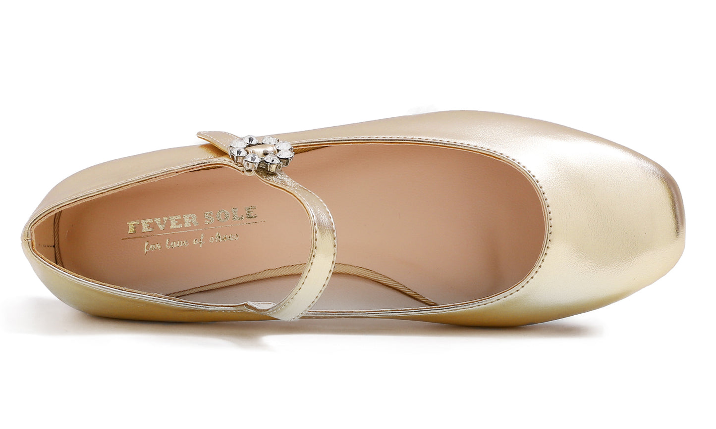 Feversole Women's Mary Jane Fashion Square Toe Easy Buckle Slip On Flats Vegan Leather