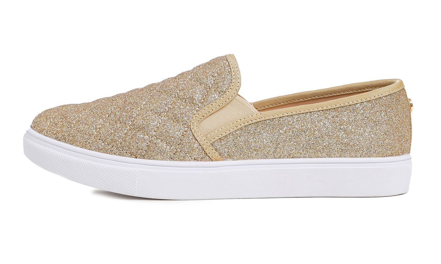 Feversole Women's Casual Slip On Sneaker Comfort Quilted Loafer Flats Glitter Quilted