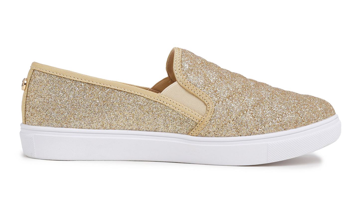 Feversole Women's Casual Slip On Sneaker Comfort Quilted Loafer Flats Glitter Quilted