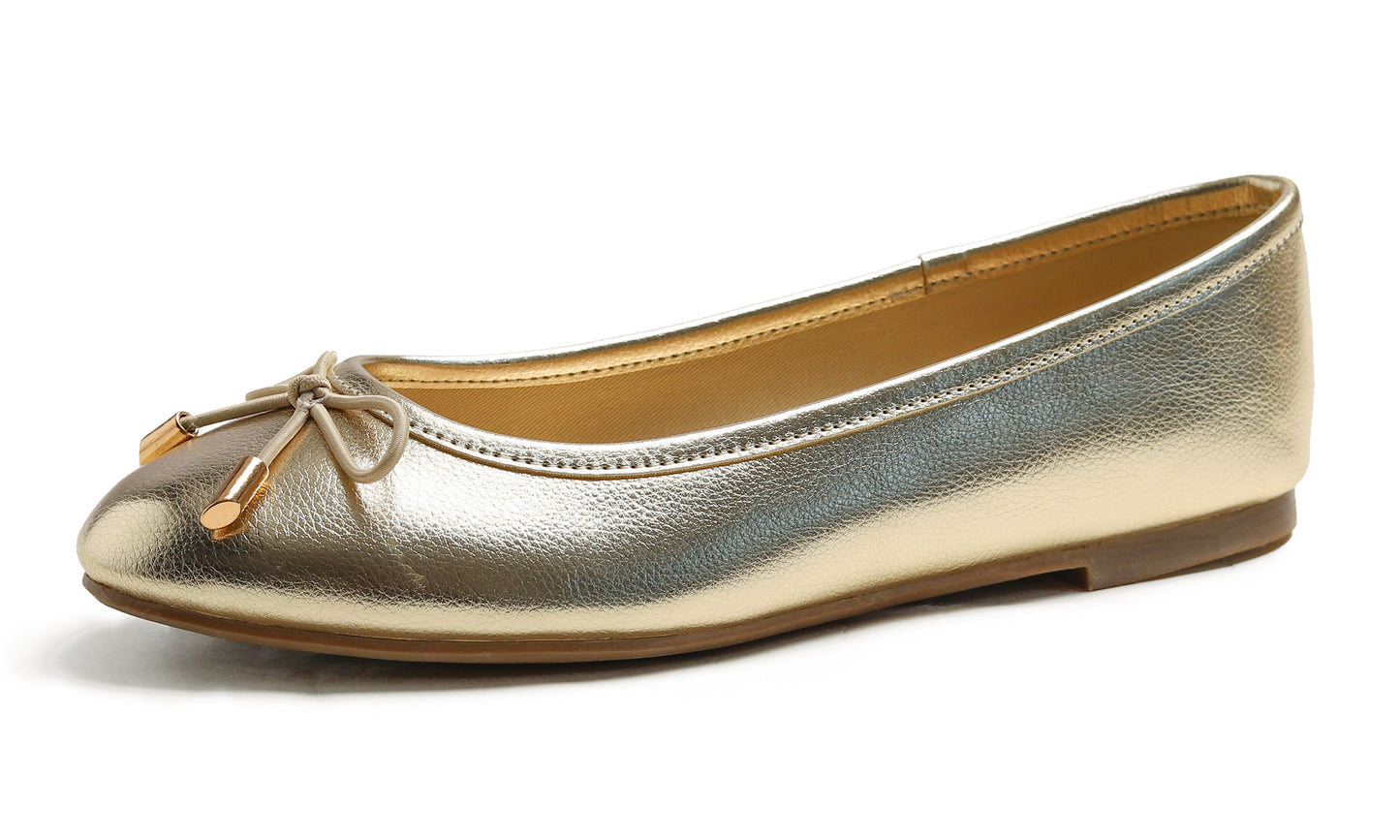 Feversole Women's Soft Cushion Comfort Round Toe Metal Trim Fashion Ballet Flats Walking Shoes Grain Vegan Leather