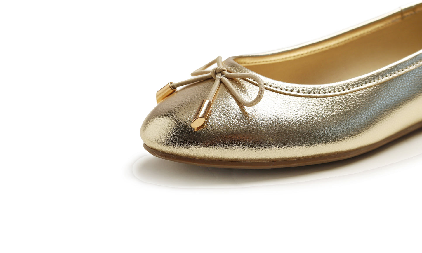 Feversole Women's Soft Cushion Comfort Round Toe Metal Trim Fashion Ballet Flats Walking Shoes Grain Vegan Leather