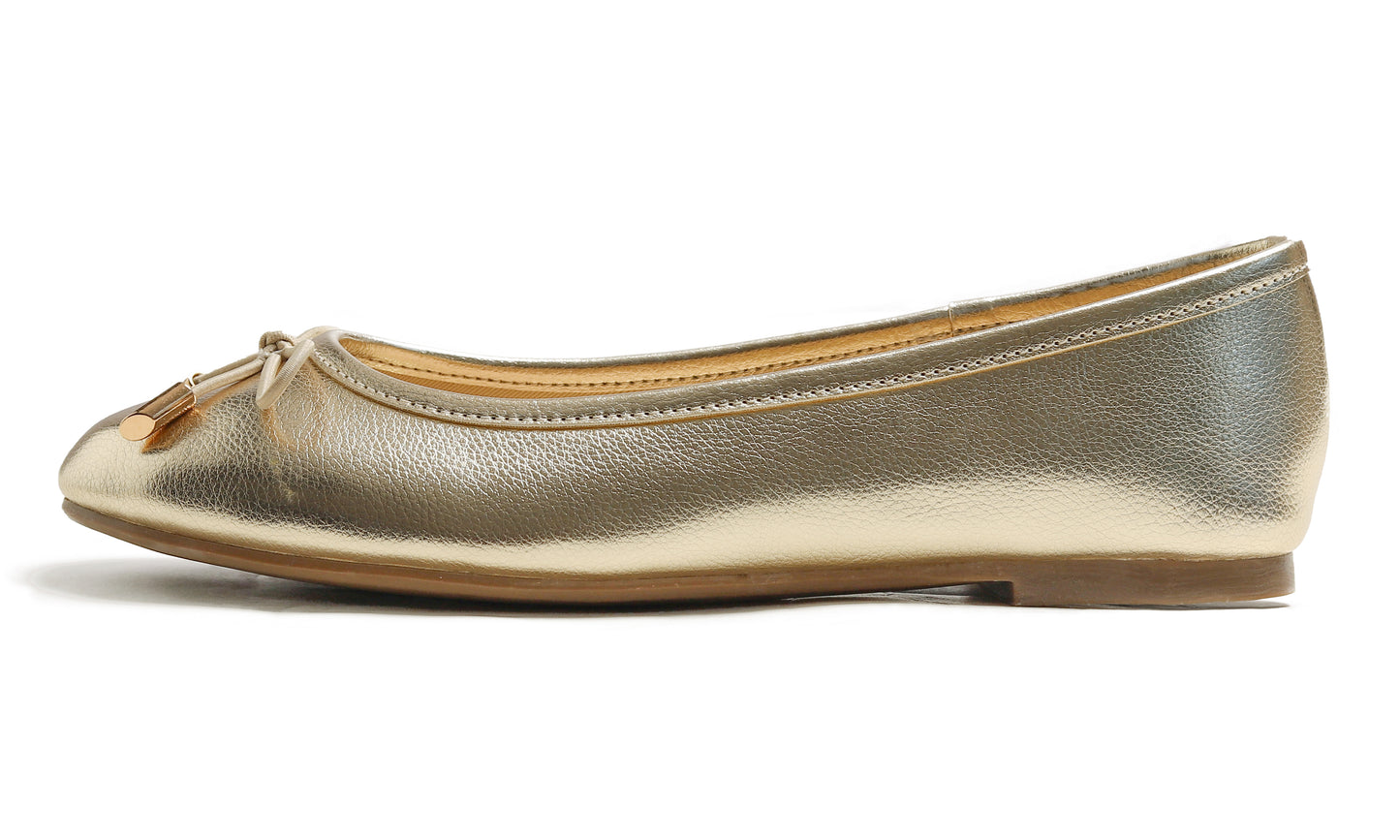 Feversole Women's Soft Cushion Comfort Round Toe Metal Trim Fashion Ballet Flats Walking Shoes Grain Vegan Leather