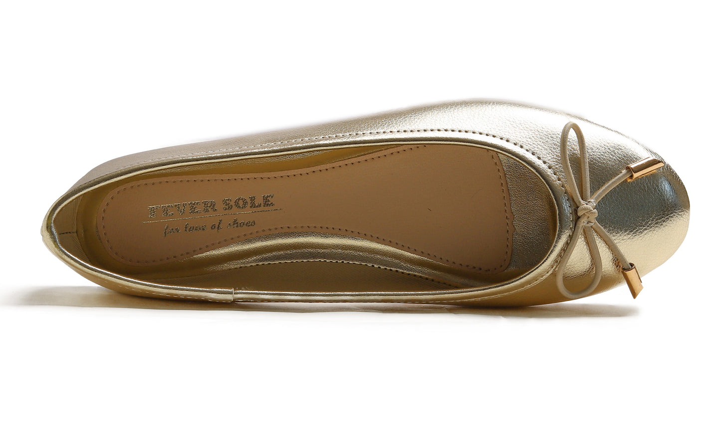 Feversole Women's Soft Cushion Comfort Round Toe Metal Trim Fashion Ballet Flats Walking Shoes Grain Vegan Leather