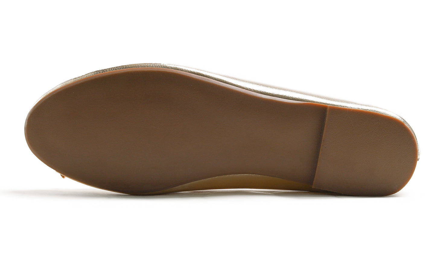Feversole Women's Soft Cushion Comfort Round Toe Metal Trim Fashion Ballet Flats Walking Shoes Grain Vegan Leather