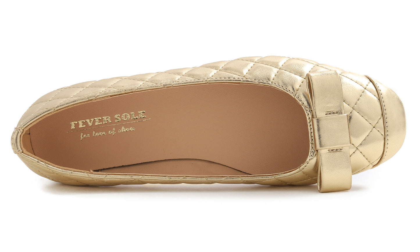 Feversole Women's Square Toe Fashion Bow Tie Dress Slip On Ballet Flats Quilted Vegan Leather