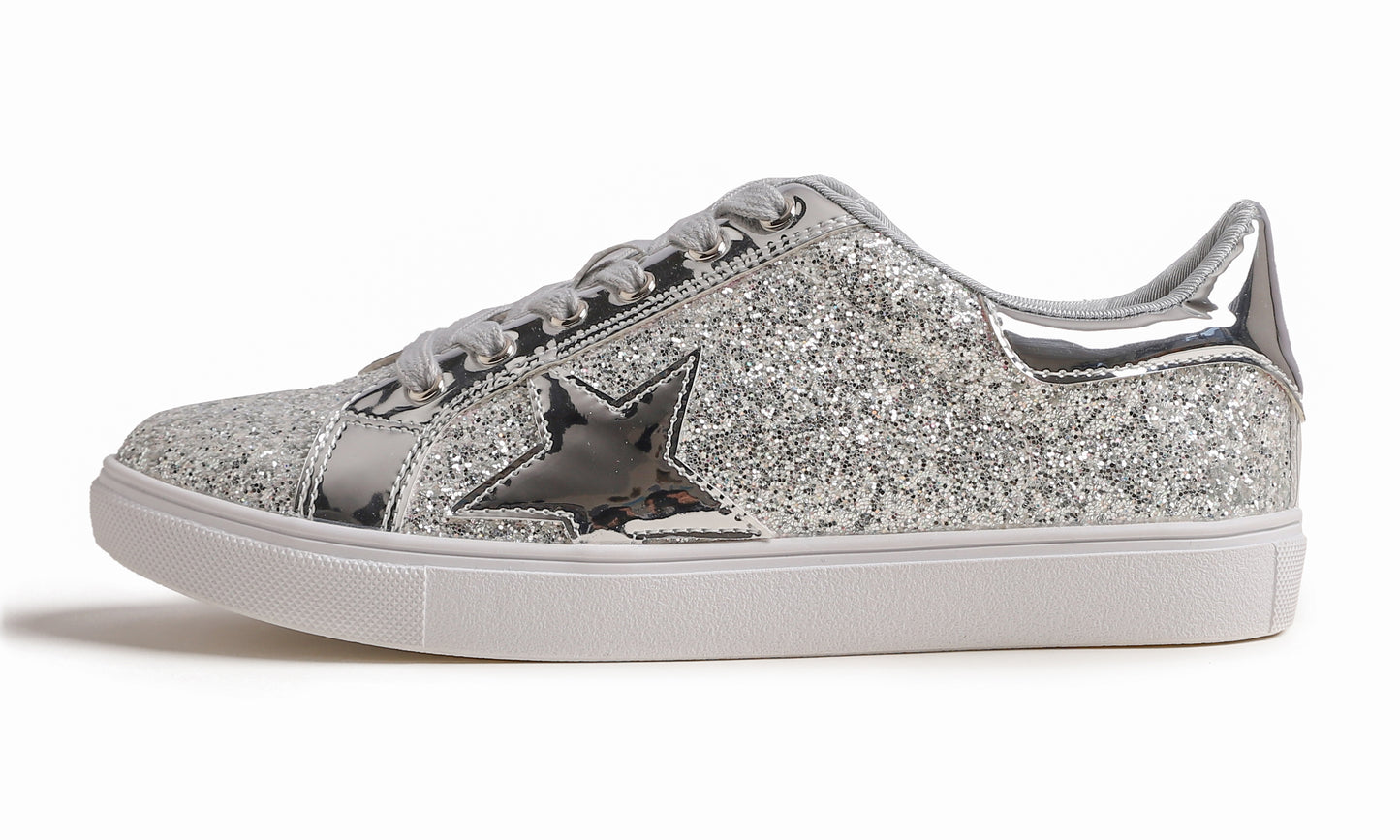 Feversole Women's Fashion Lace Up Dress Sneakers Sparkly Party Shiny Shoes Star Glitter