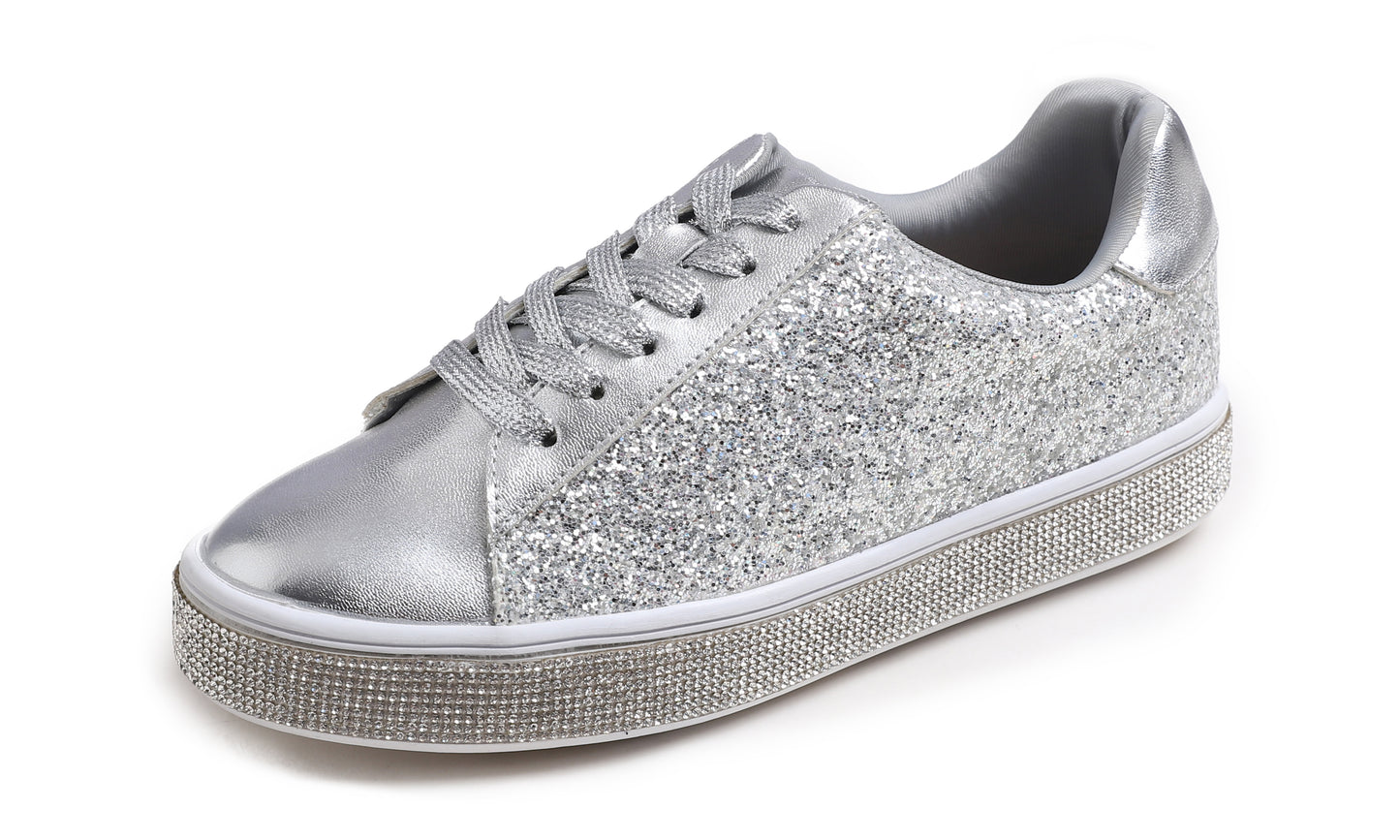 Feversole Women's Fashion Sparkle Platform Rhinestone Party Holiday Wedding Sneakers