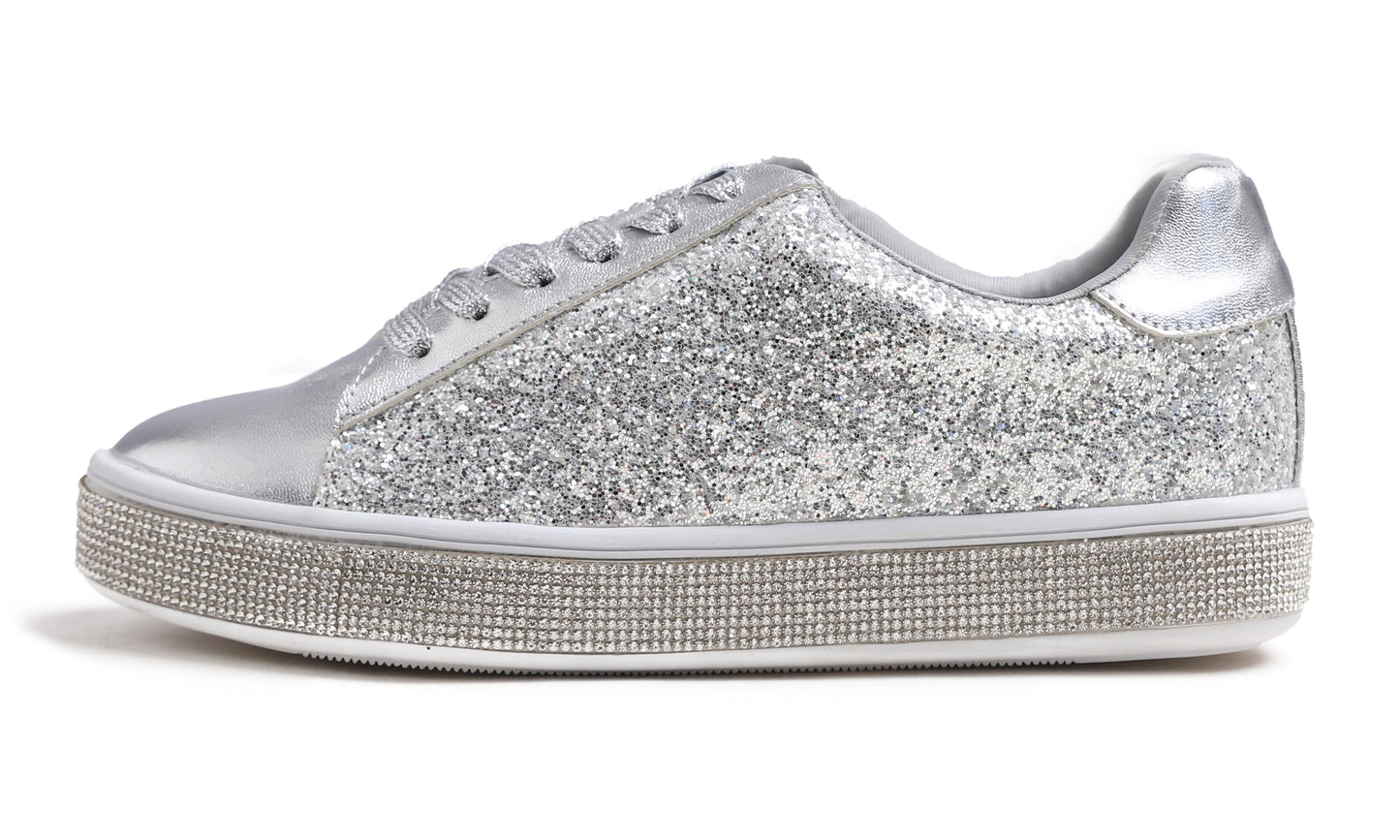 Feversole Women's Fashion Sparkle Platform Rhinestone Party Holiday Wedding Sneakers