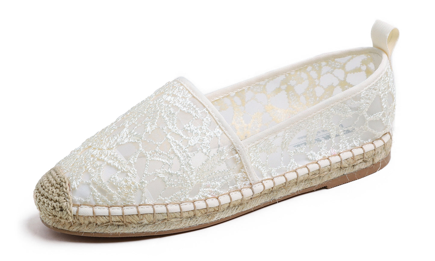 Feversole Close Toe Espadrilles Women's Comfort Breathable Slip On Flats Shoes Lace Mesh Jute