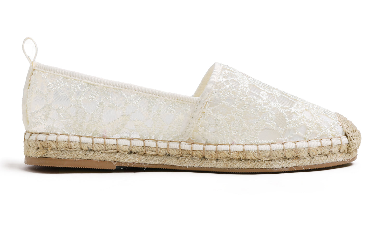 Feversole Close Toe Espadrilles Women's Comfort Breathable Slip On Flats Shoes Lace Mesh Jute