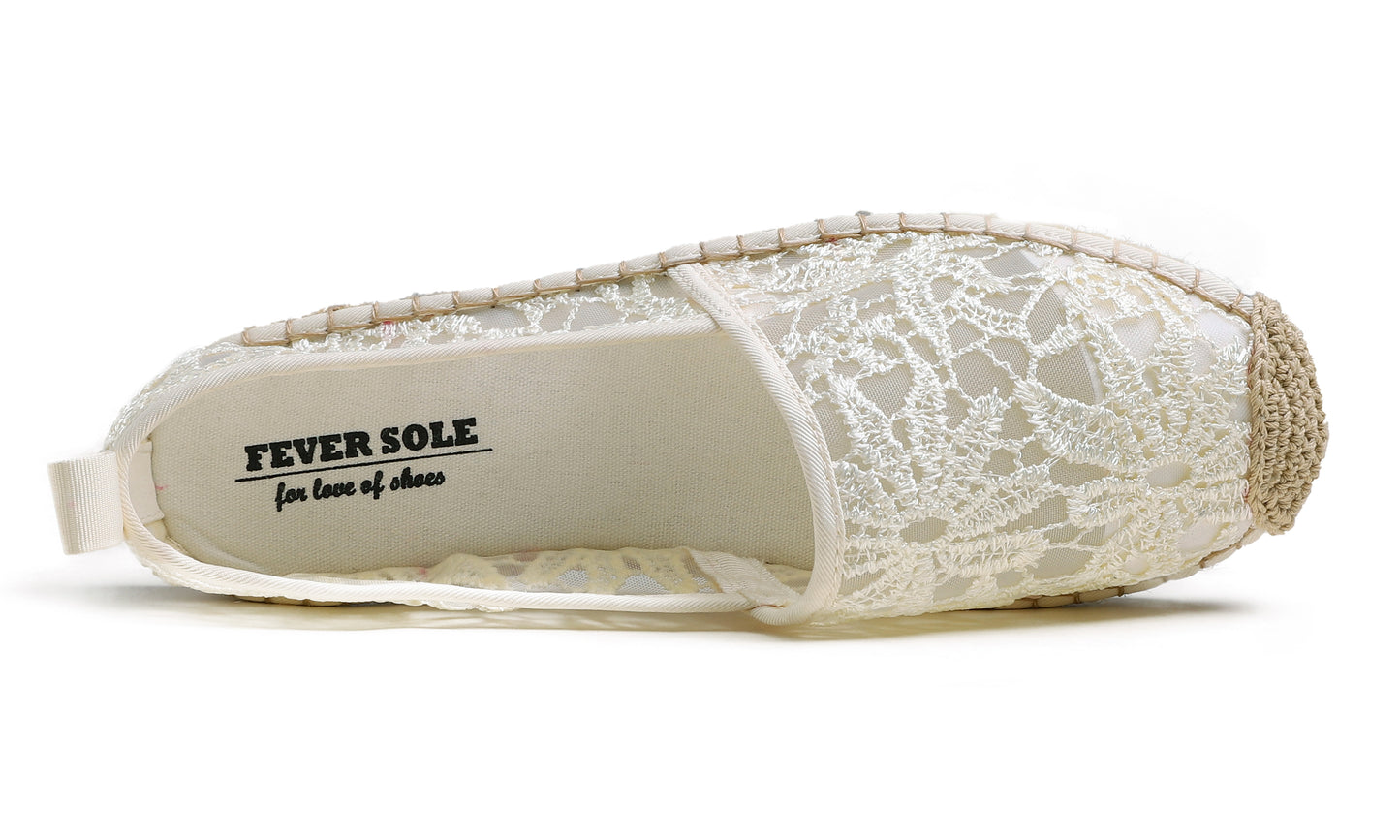 Feversole Close Toe Espadrilles Women's Comfort Breathable Slip On Flats Shoes Lace Mesh Jute