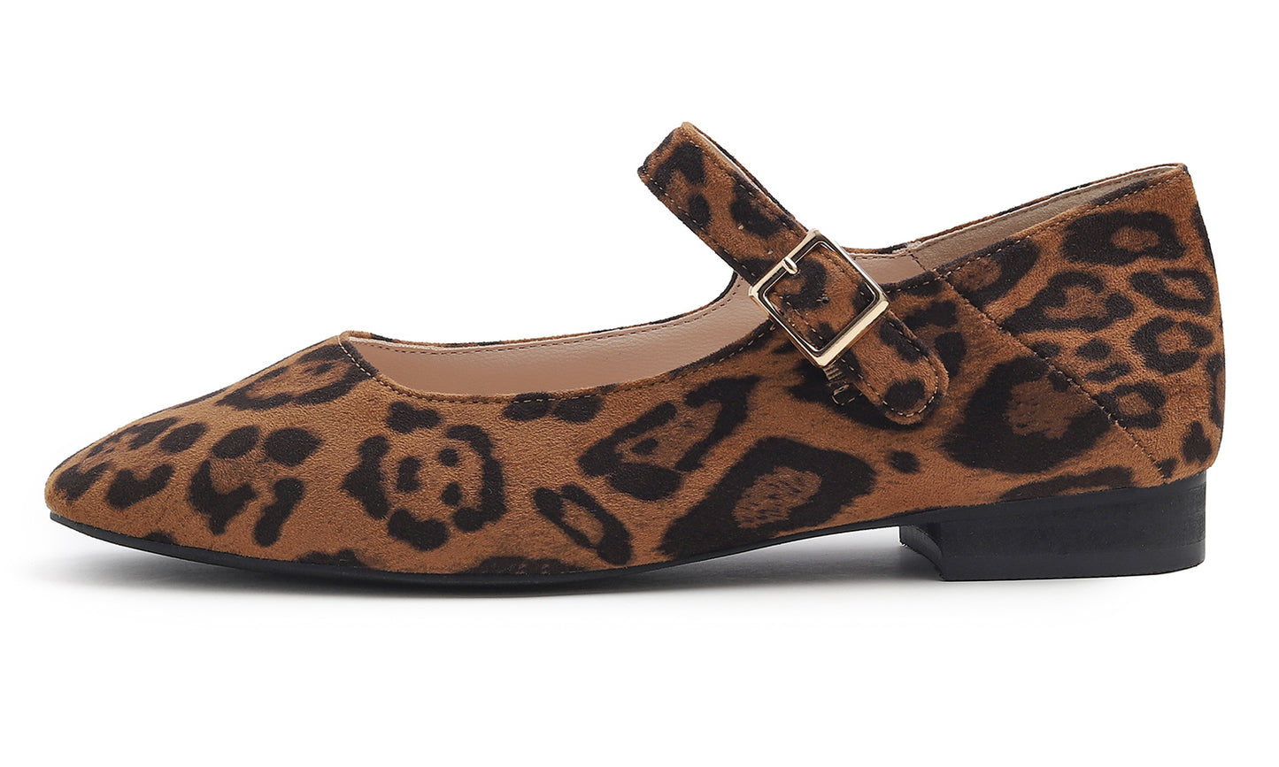 Feversole Women's Mary Jane Fashion Square Toe Easy Buckle Low Heel Slip On Flats Vegan Nubuck Leather