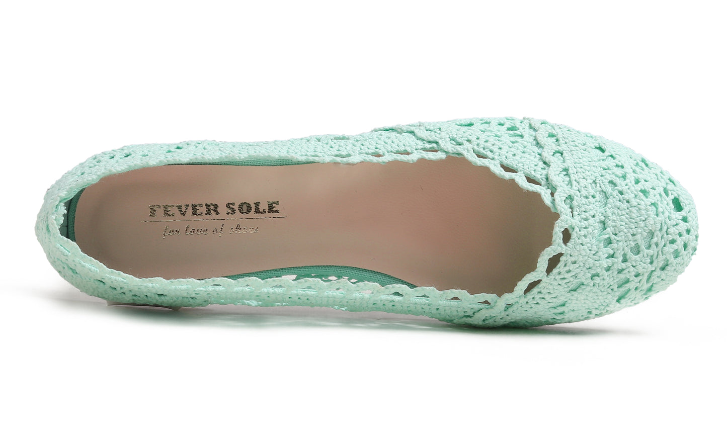 Feversole Women's Comfort Breathable Knit Crochet Shoes Lace Ballet Flats
