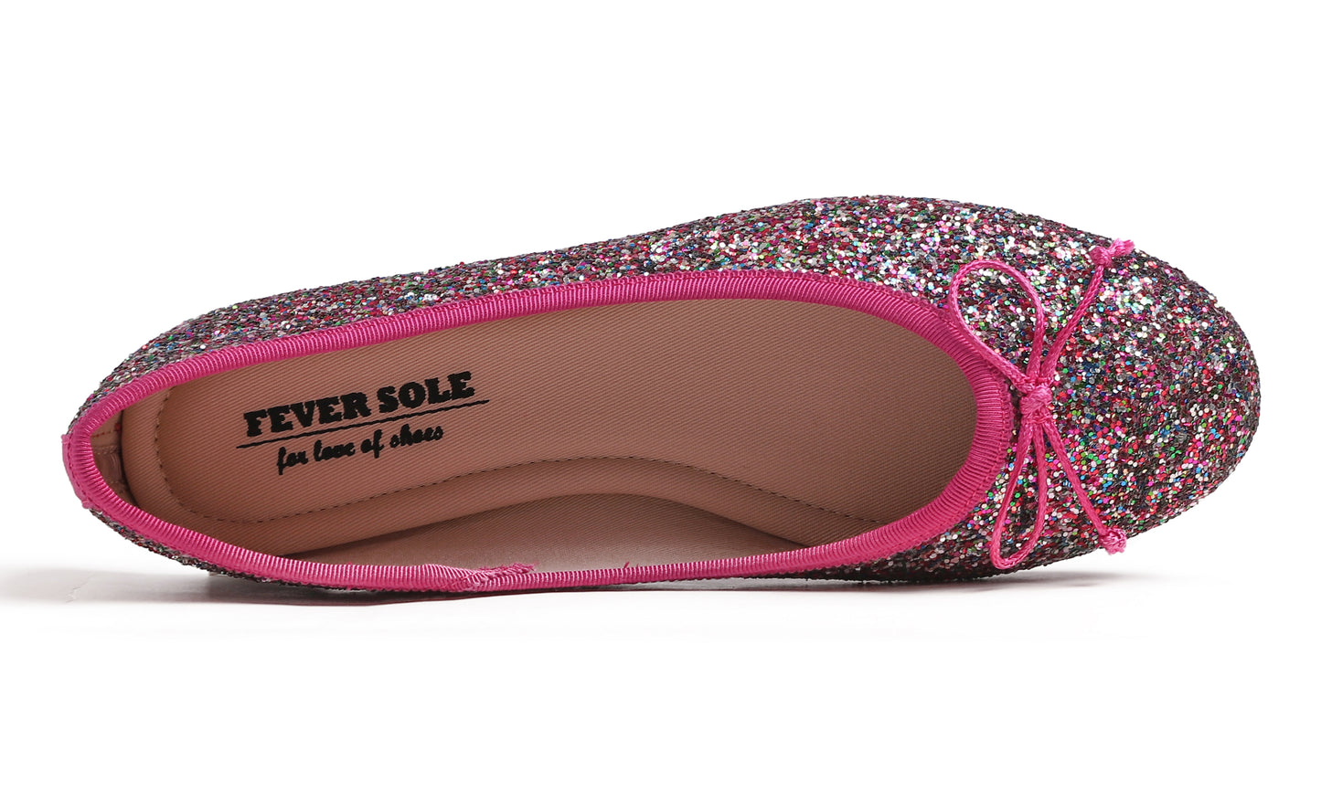 Feversole Women's Sparkle Memory Foam Cushioned Colorful Shiny Ballet Flats Glitter