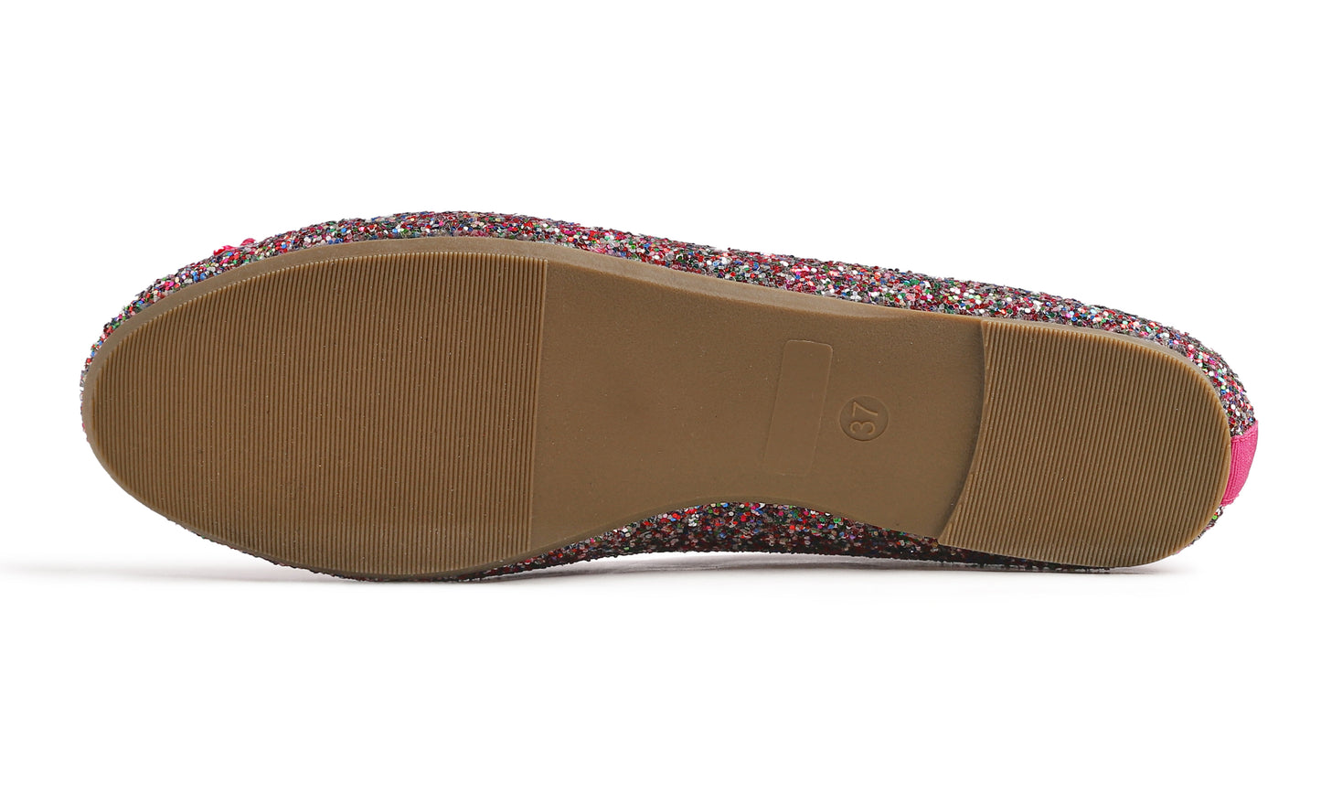 Feversole Women's Sparkle Memory Foam Cushioned Colorful Shiny Ballet Flats Glitter