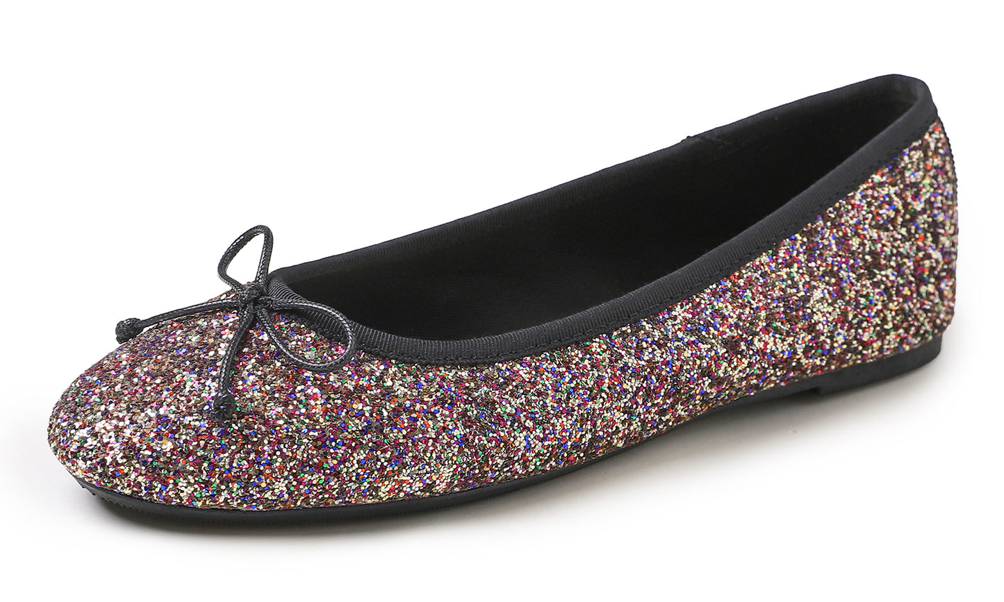 Feversole Women's Sparkle Memory Foam Cushioned Colorful Shiny Ballet Flats Glitter