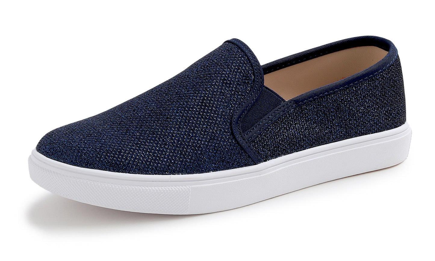 Feversole Women's Fashion Slip-On Sneaker Casual Flat Loafers Shiny Lurex