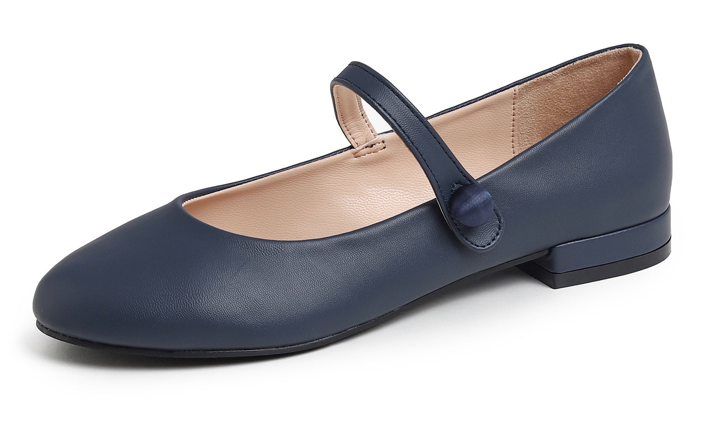 Feversole Women's Mary Jane Fashion Round Toe Low Heel Slip On Flats Vegan Leather Flat Heel