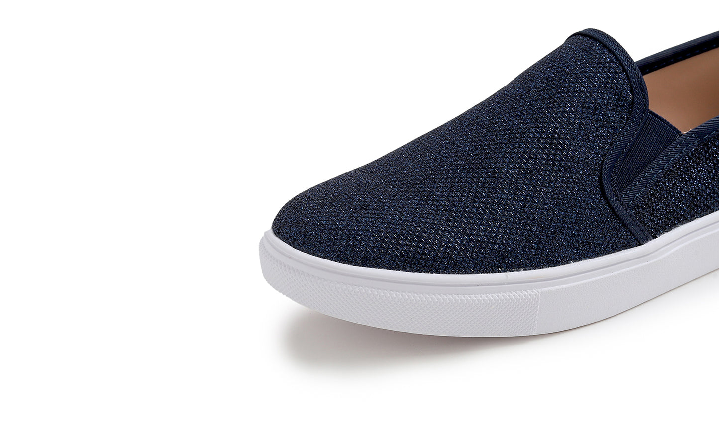Feversole Women's Fashion Slip-On Sneaker Casual Flat Loafers Shiny Lurex