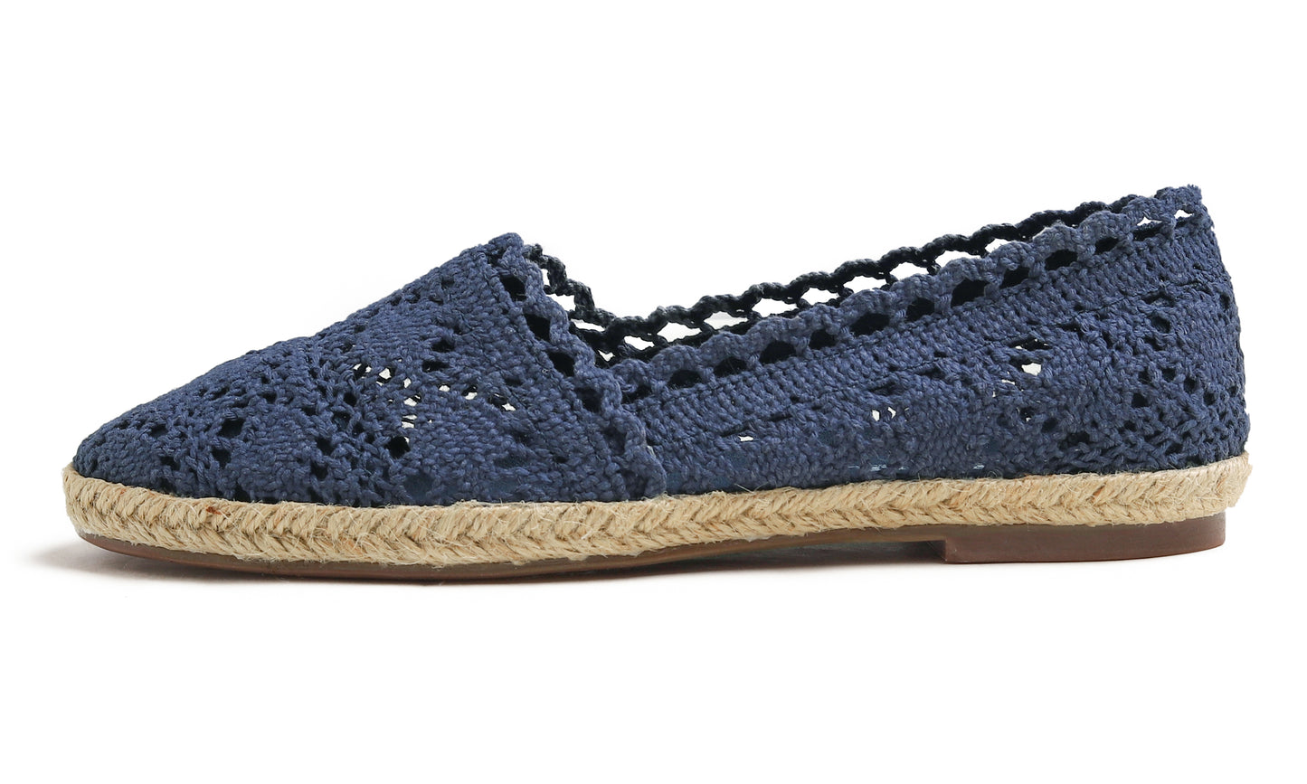 Feversole Close Toe Espadrilles Women's Comfort Breathable Slip On Flats Shoes Knit Crochet Jute