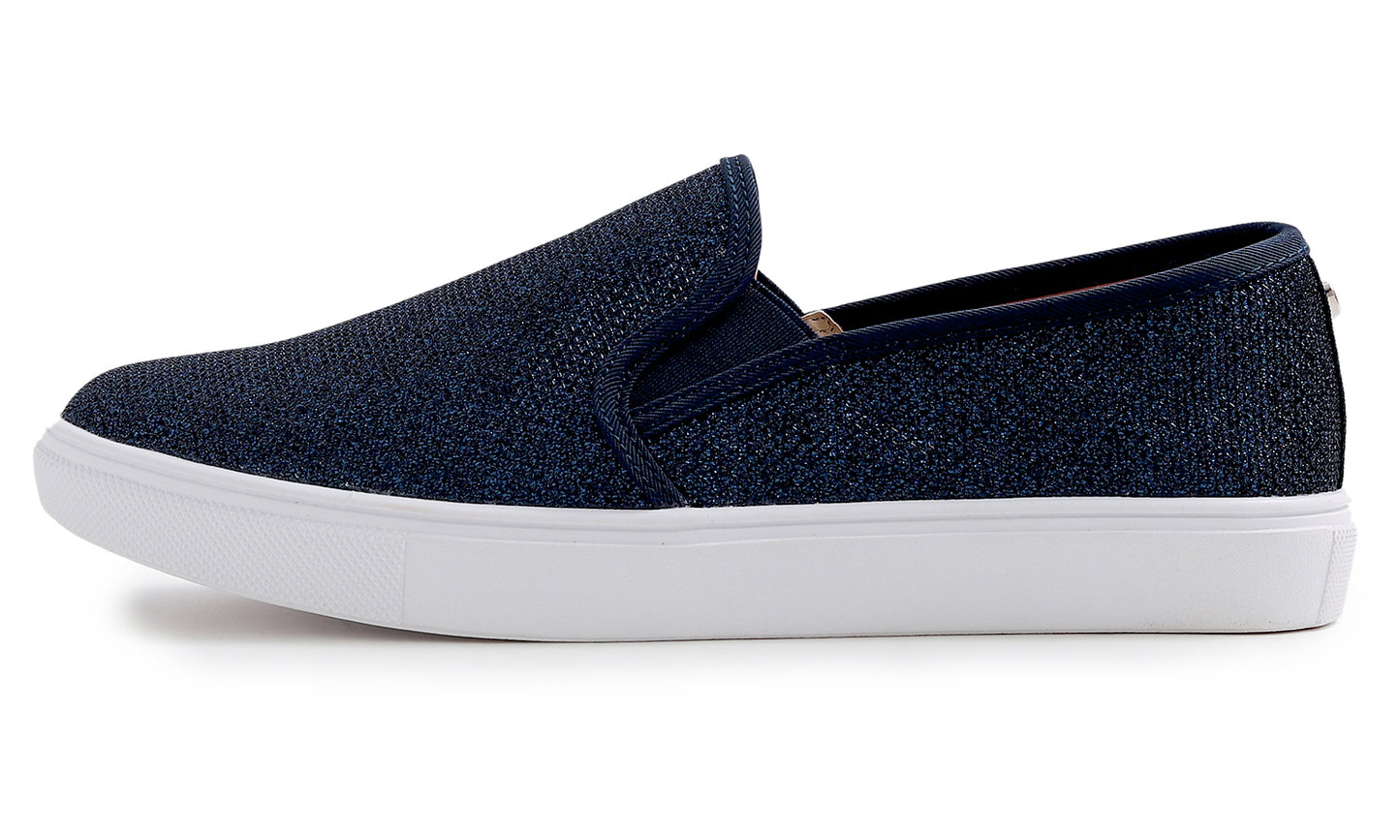 Feversole Women's Fashion Slip-On Sneaker Casual Flat Loafers Shiny Lurex