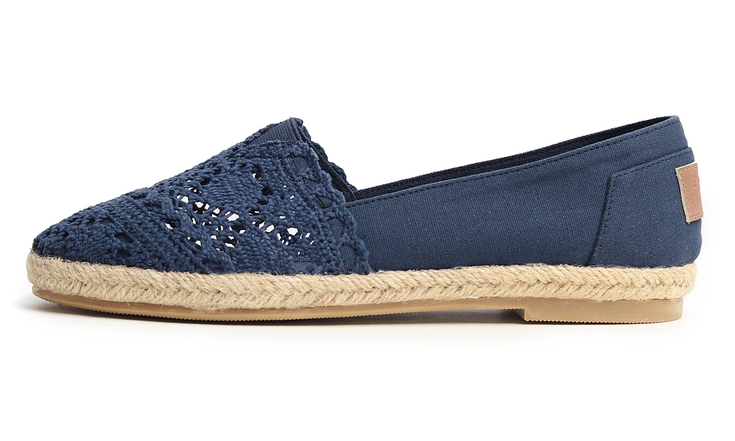 Feversole Close Toe Espadrilles Women's Comfort Breathable Slip On Flats Shoes Canvas Mixed Crochet Jute