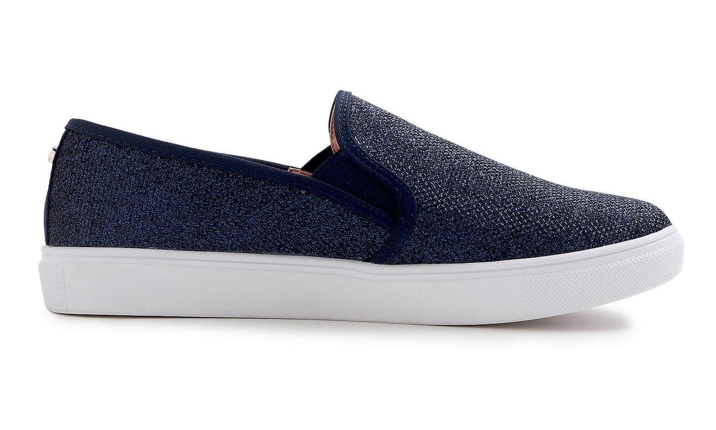 Feversole Women's Fashion Slip-On Sneaker Casual Flat Loafers Shiny Lurex