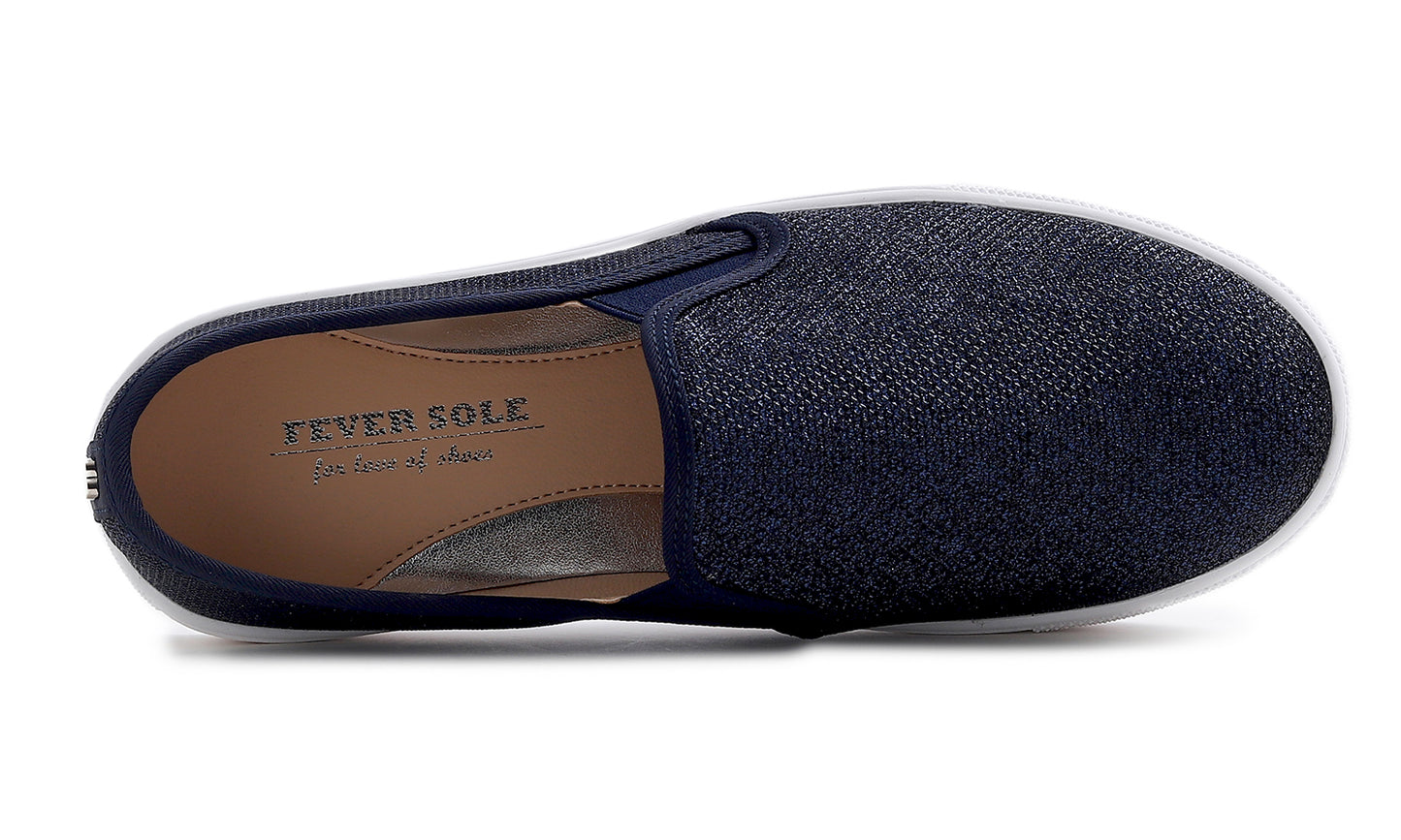 Feversole Women's Fashion Slip-On Sneaker Casual Flat Loafers Shiny Lurex