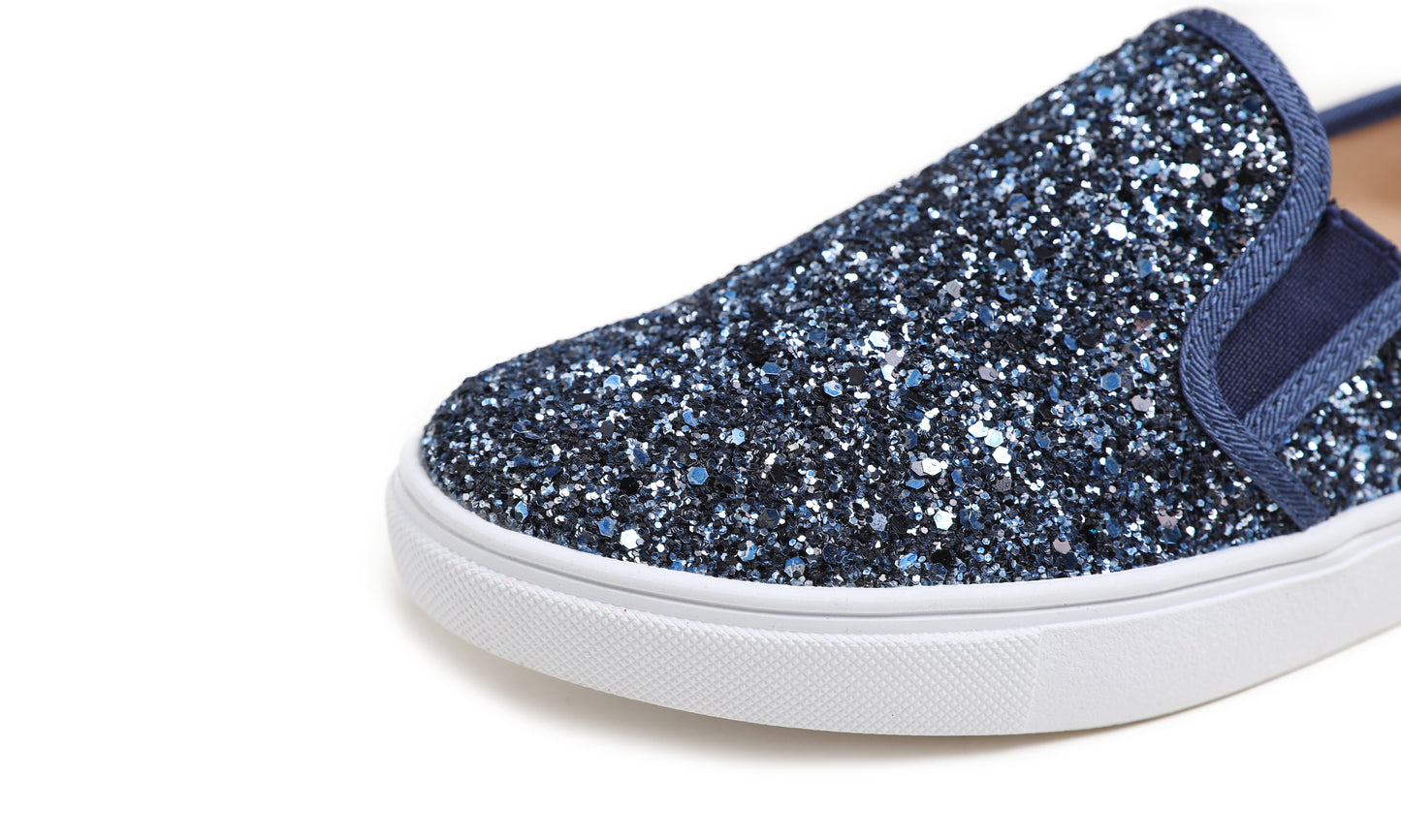 Feversole Women's Fashion Slip-On Sneaker Casual Flat Loafers Shiny Glitter