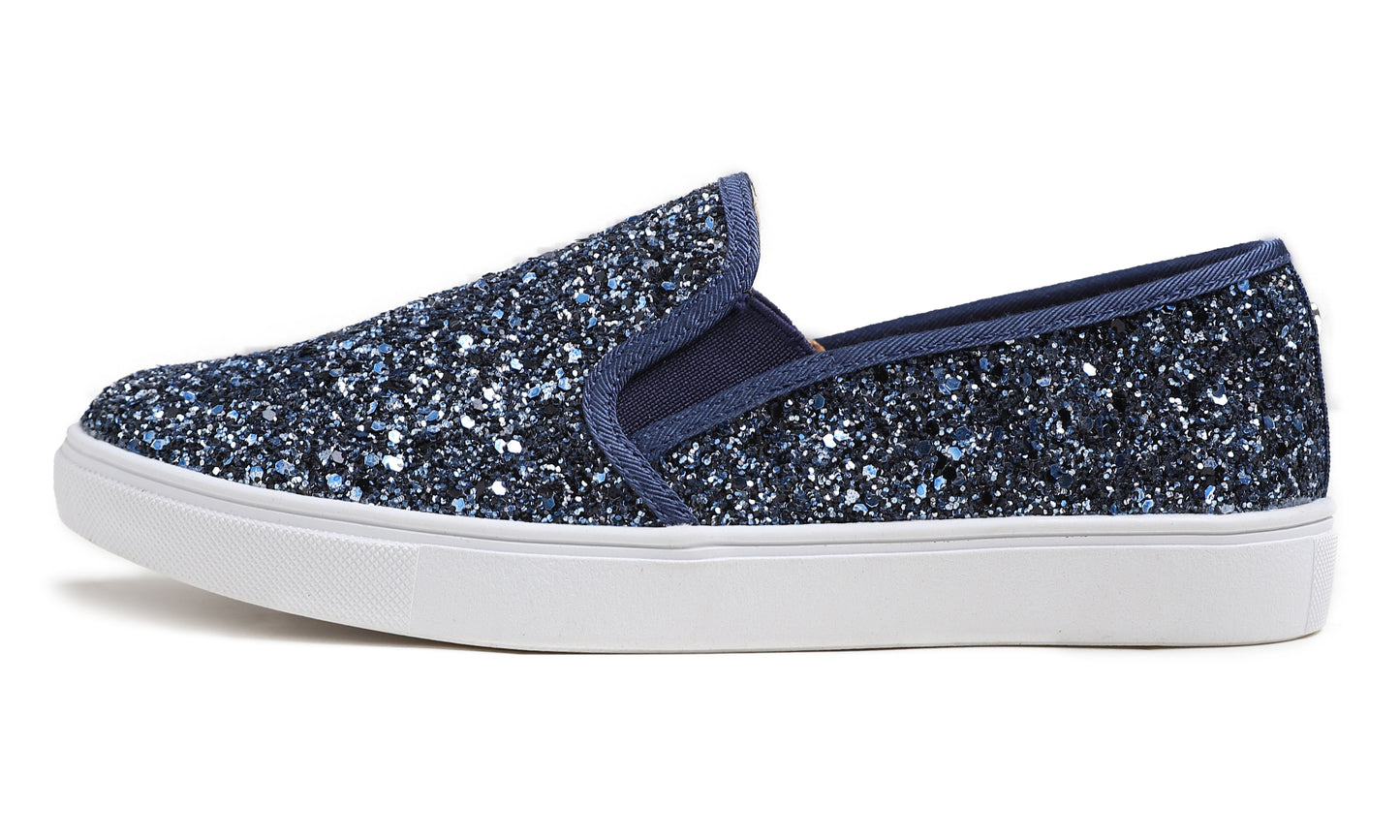 Feversole Women's Fashion Slip-On Sneaker Casual Flat Loafers Shiny Glitter