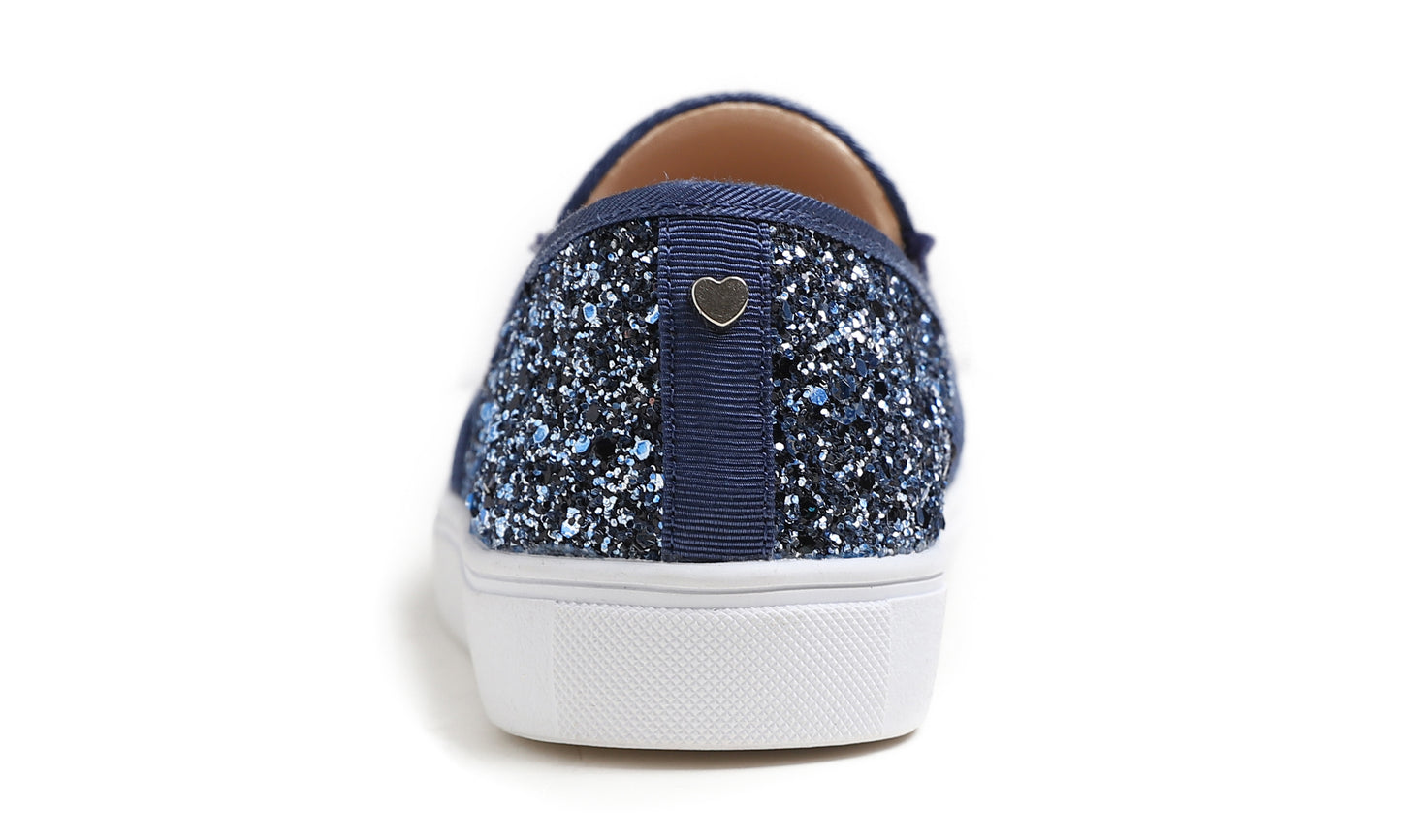 Feversole Women's Fashion Slip-On Sneaker Casual Flat Loafers Shiny Glitter