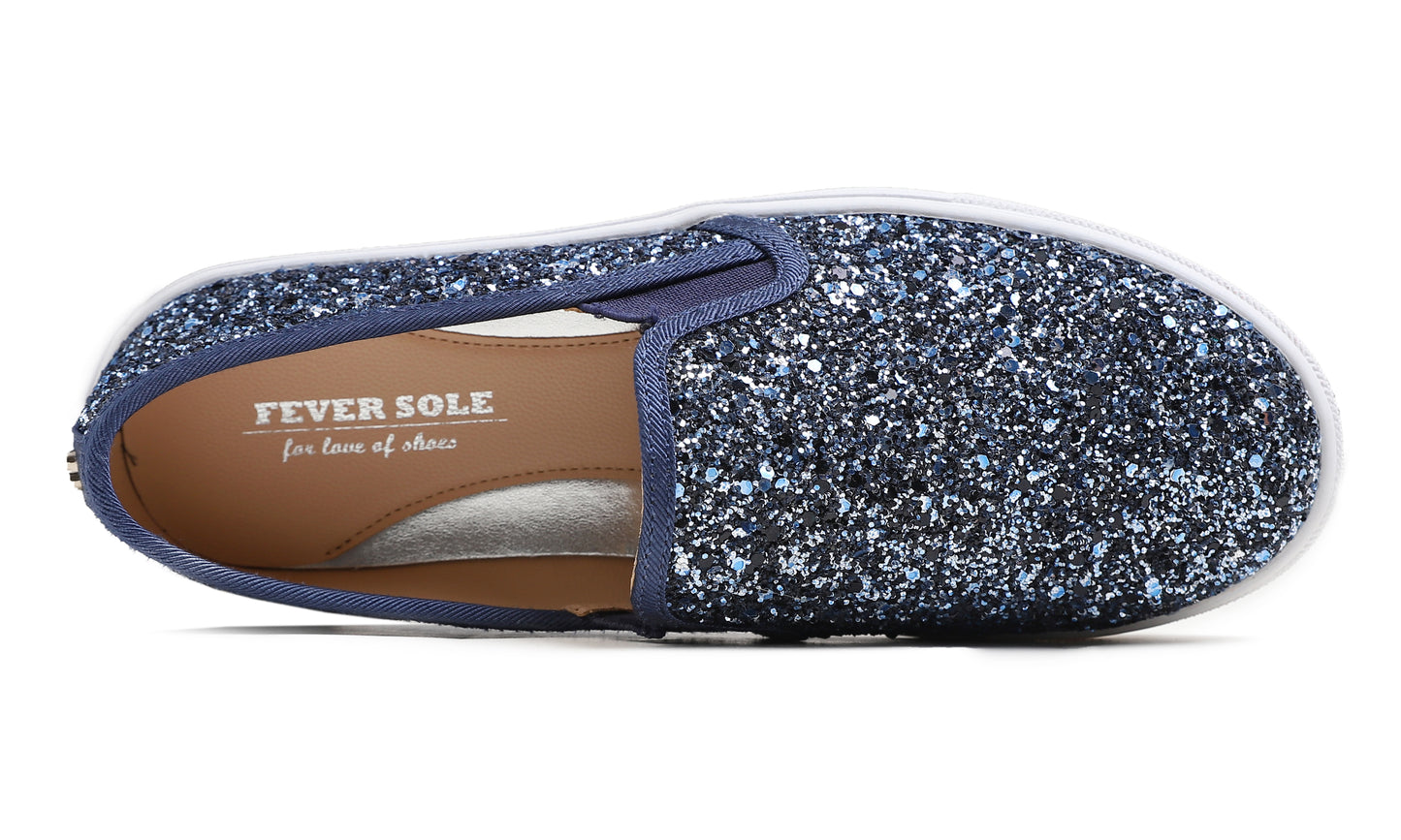Feversole Women's Fashion Slip-On Sneaker Casual Flat Loafers Shiny Glitter