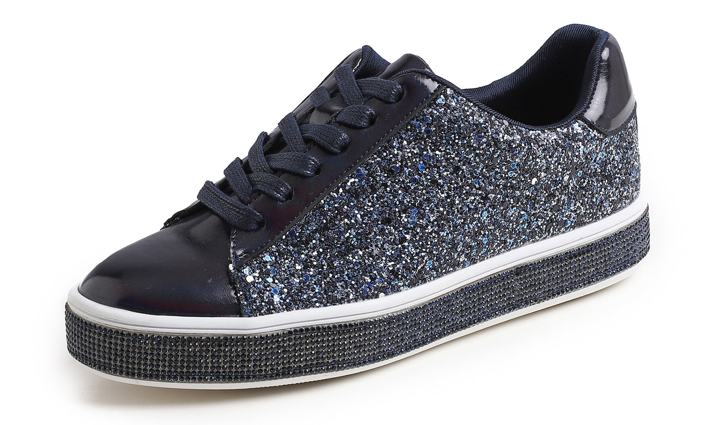 Feversole Women's Fashion Sparkle Platform Rhinestone Party Holiday Wedding Sneakers