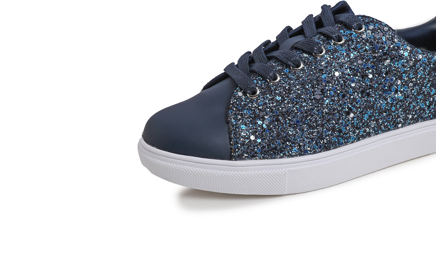 Feversole Women's Fashion Lace Up Dress Sneakers Sparkly Party Shiny Shoes Glitter Lace