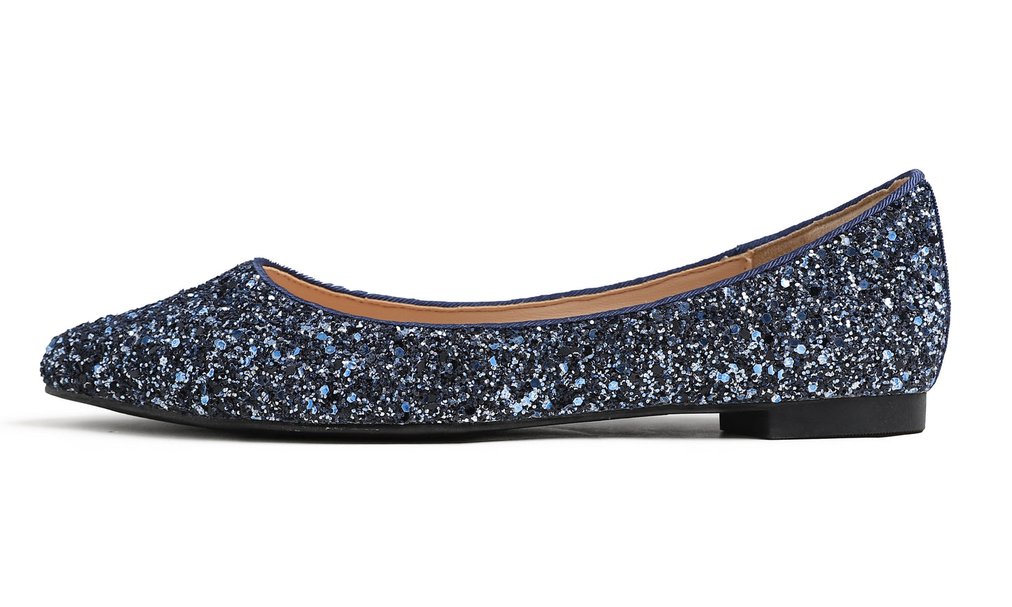 Feversole Women's Fashion Pointed Toe Classic Dressy Shiny Comfort Cushioned Flats Glitter