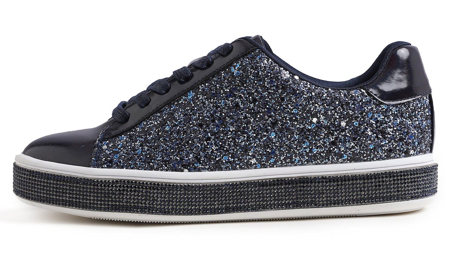 Feversole Women's Fashion Sparkle Platform Rhinestone Party Holiday Wedding Sneakers