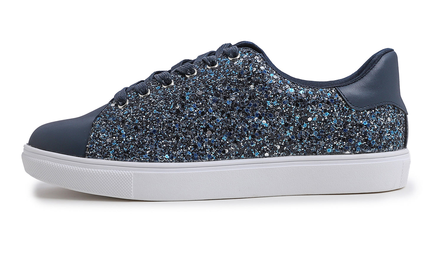 Feversole Women's Fashion Lace Up Dress Sneakers Sparkly Party Shiny Shoes Glitter Lace