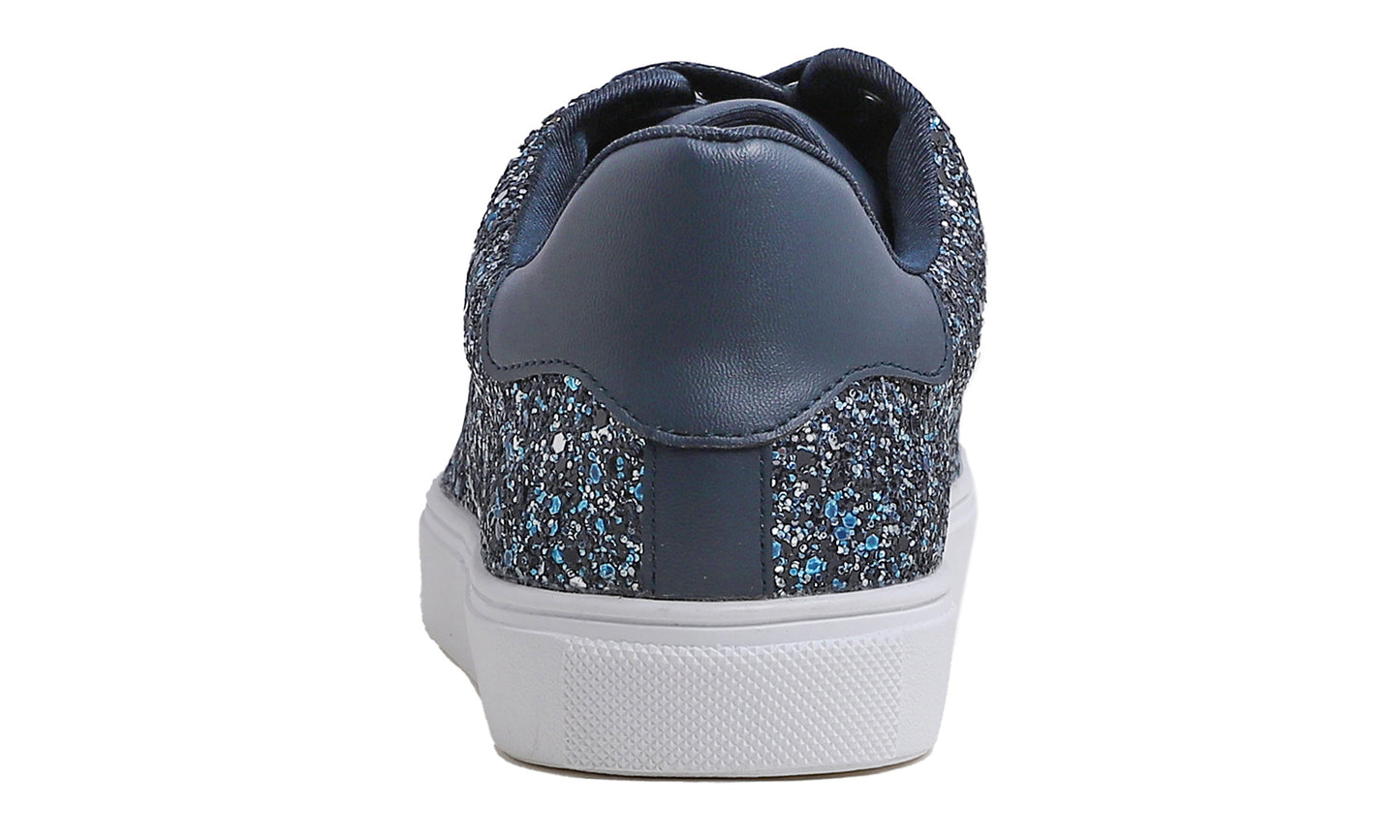 Feversole Women's Fashion Lace Up Dress Sneakers Sparkly Party Shiny Shoes Glitter Lace