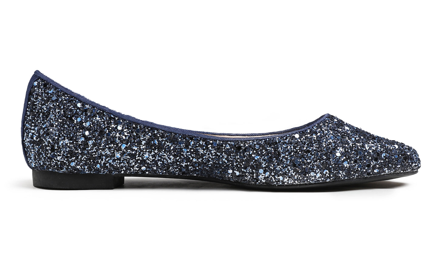 Feversole Women's Fashion Pointed Toe Classic Dressy Shiny Comfort Cushioned Flats Glitter