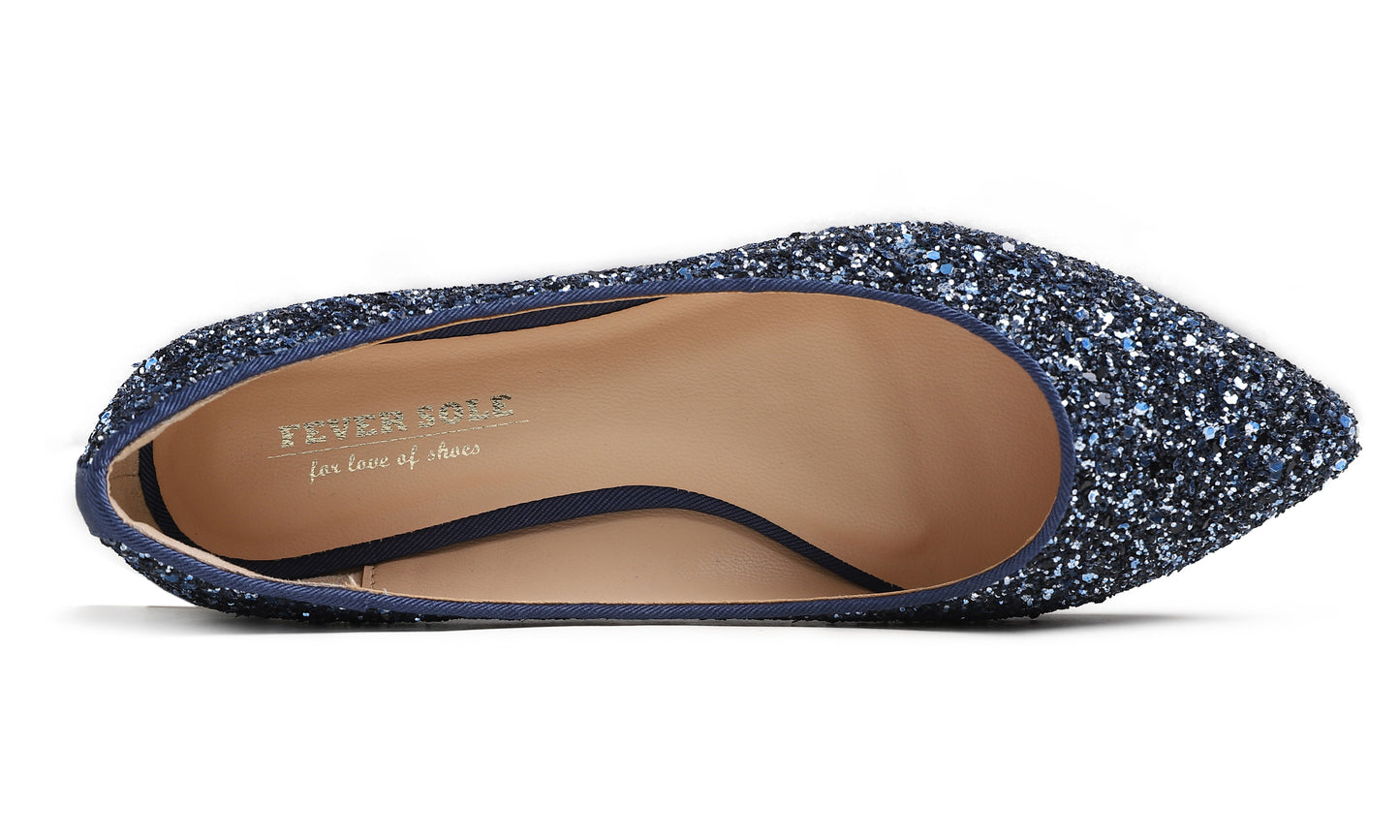 Feversole Women's Fashion Pointed Toe Classic Dressy Shiny Comfort Cushioned Flats Glitter