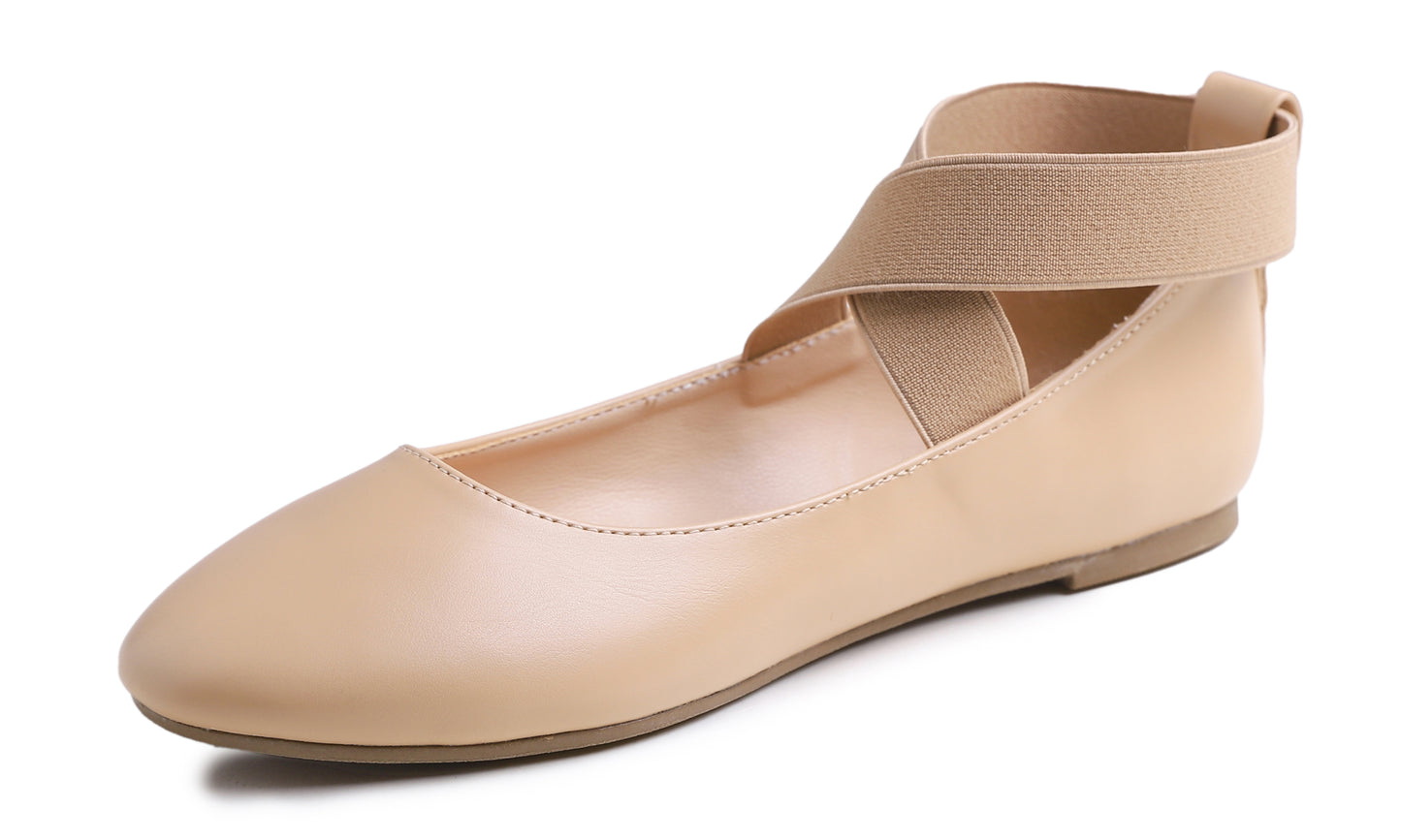 Feversole Women's Fashion Elastic Ankle Strap Shoes Round Toe Ballet Flat