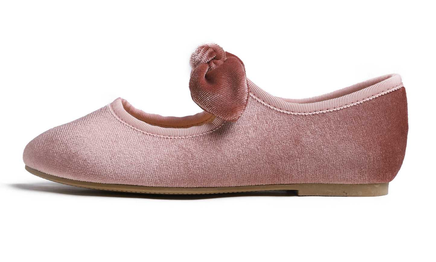 Feversole Girls Cute Dress Mary Jane Shoes Little Kids Casual Buckle Strap Flats Velvet Bow Elastic