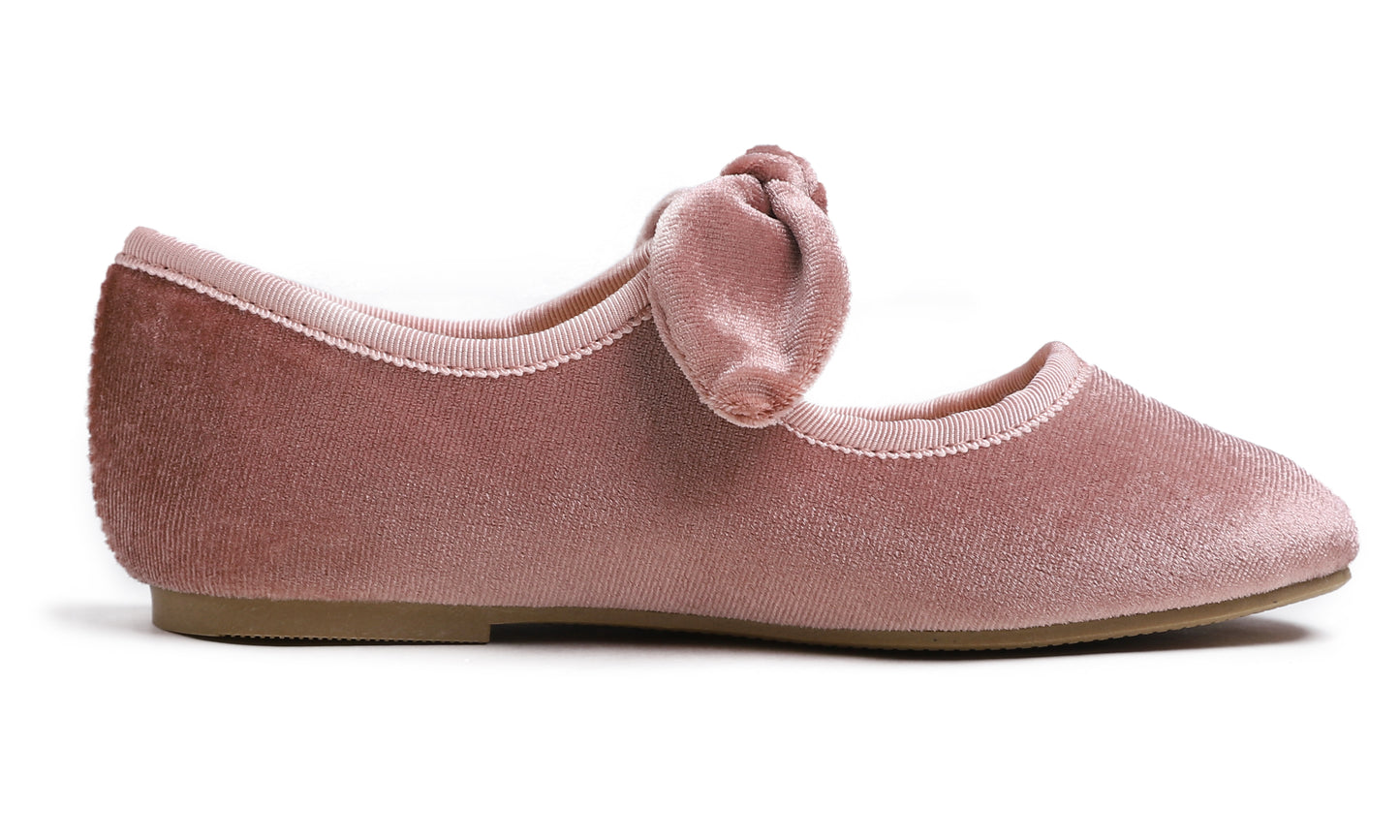 Feversole Girls Cute Dress Mary Jane Shoes Little Kids Casual Buckle Strap Flats Velvet Bow Elastic