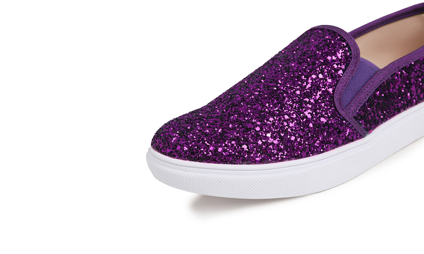 Feversole Women's Fashion Slip-On Sneaker Casual Flat Loafers Shiny Glitter