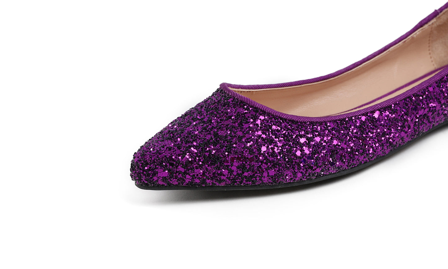 Feversole Women's Fashion Pointed Toe Classic Dressy Shiny Comfort Cushioned Flats Glitter